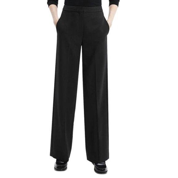 NWT THEORY Clean Tailored Stretch Straight Leg Trouser Pants Black Wool Size 4 - Picture 1 of 5